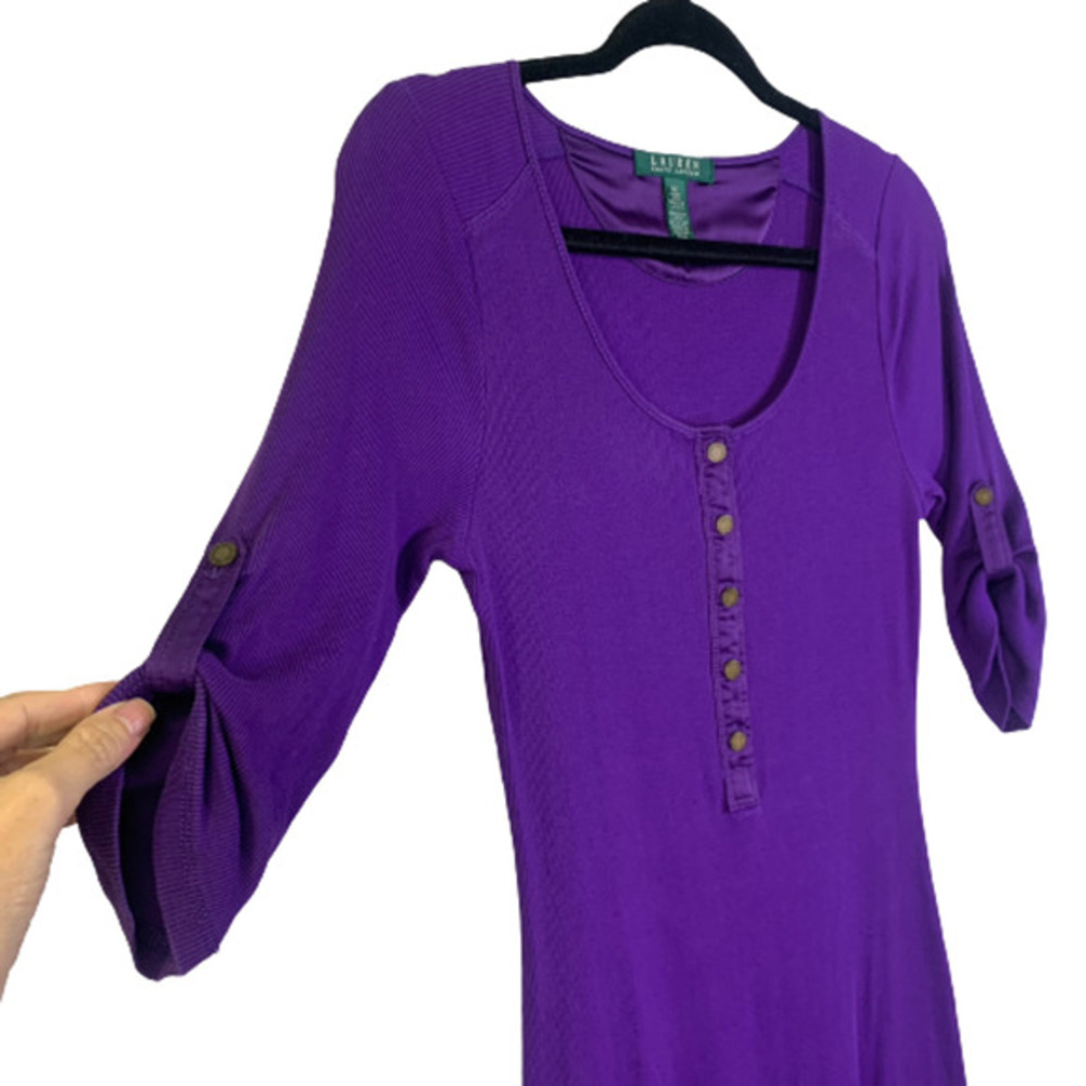 LAUREN RALPH LAUREN‎ Purple Ribbed Cotton Sheath Dress - Picture 3 of 14